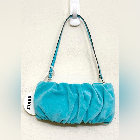 NWT STAUD Bean Convertible Suede Shoulder Bag in Crystal Water fall, Turquoise - Picture 3 of 14
